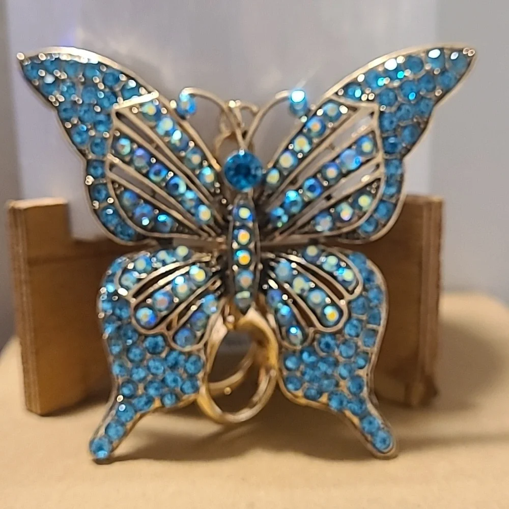Blue Rhinestone Butterfly Brooch Pin Sparkling Fashion Jewelry Accessory